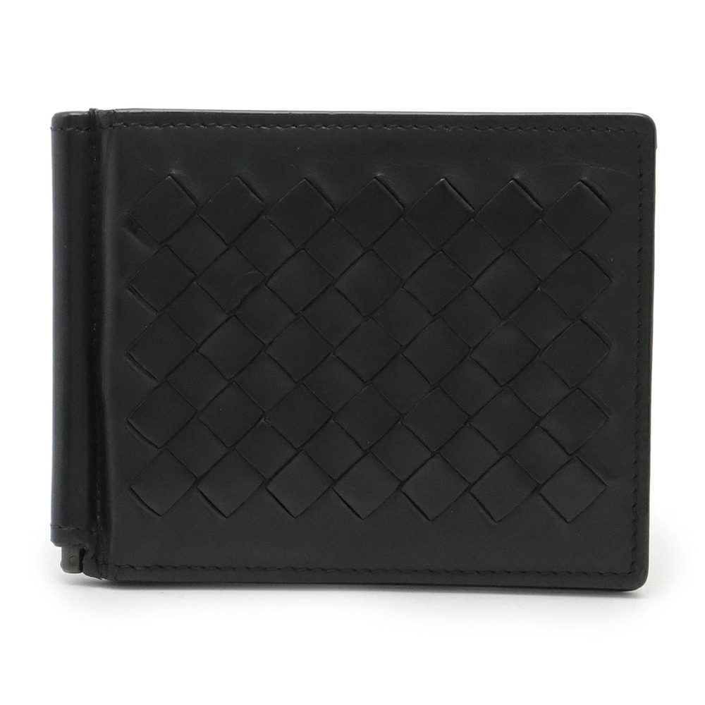 BOTTEGA VENETA Intrecciato Bi fold Wallet Money Clip Leather Black